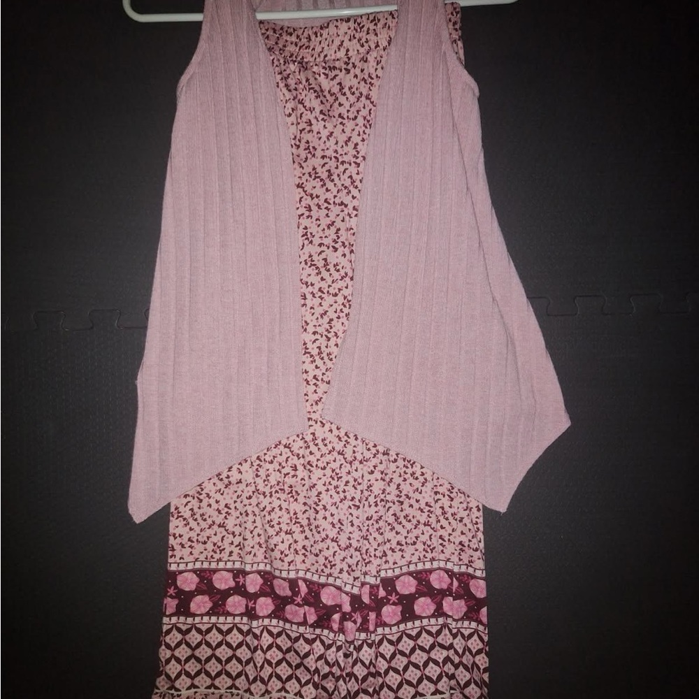Love Squared Pink Matching Set with Flowy Blouse and Patterned Skirt